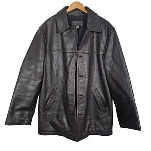 Vintage J.Crew Men's Leather Heavy Car Coat Jacket‎ Wool Blend Dark Brown Large